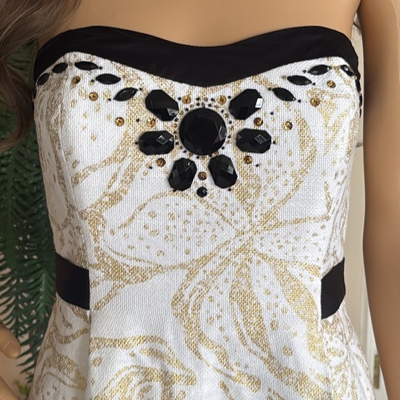 Lilly Pulitzer Christine Strapless Dress Gold Metallic Floral Black Beaded - Picture 6 of 15